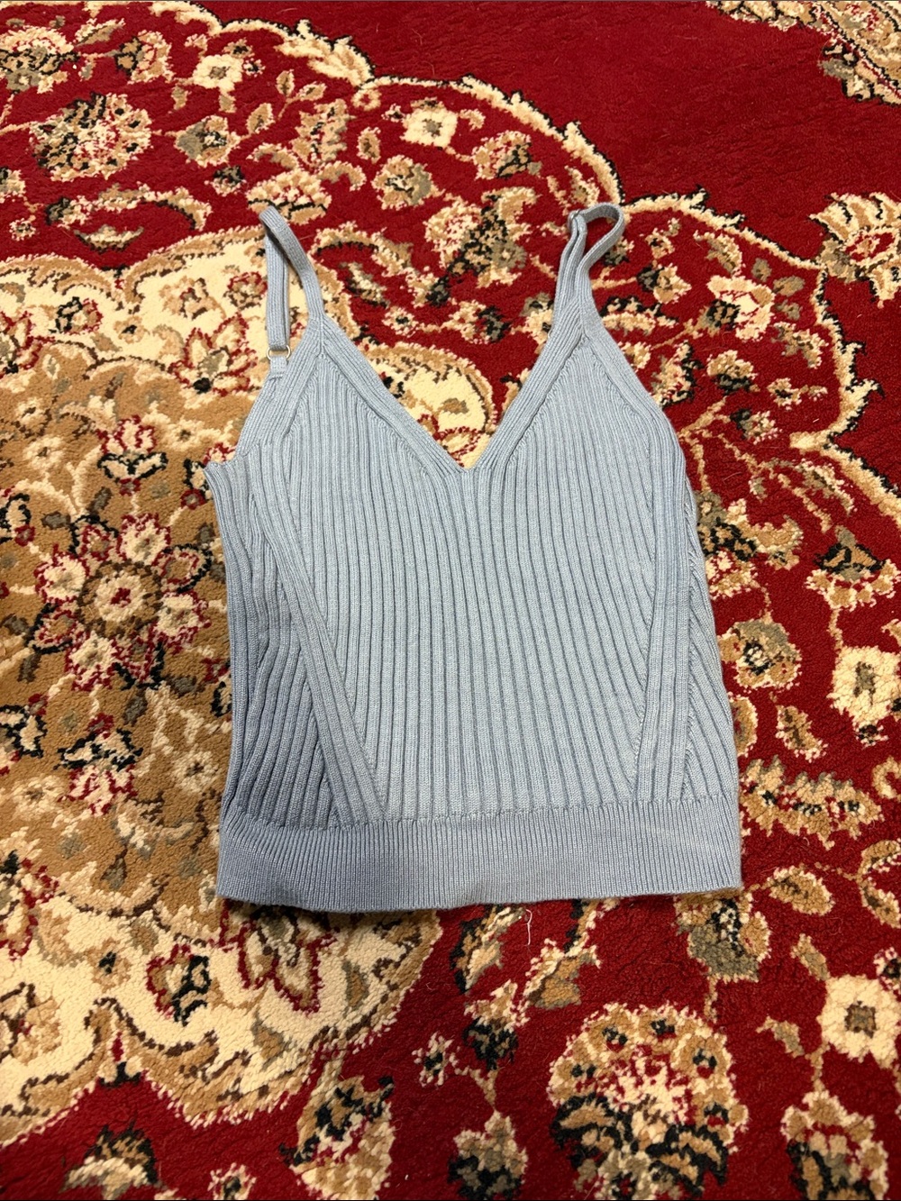 Light Blue Ribbed V-Neck Knit crop Cami Top